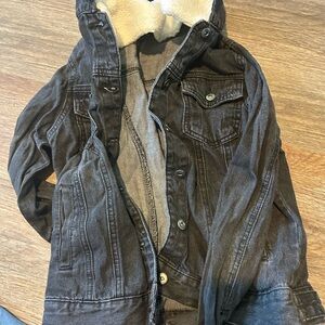 Forever 21 Kids Charcoal Jean Jacket with Fleece Hood